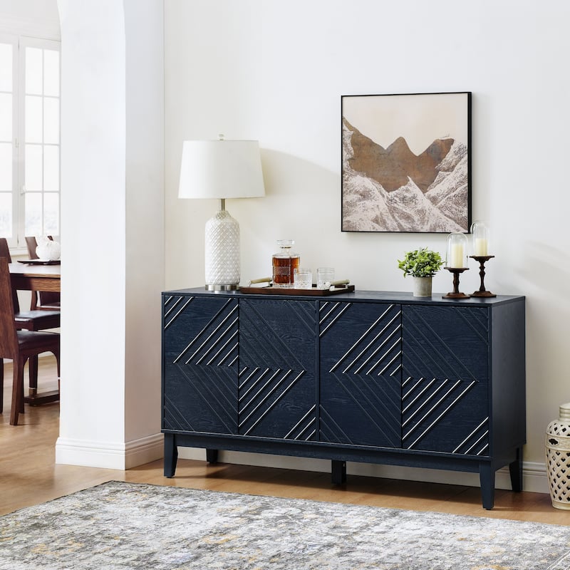 60.5" Farmhouse Fluted Sideboard Buffet with Storage & Adjustable Shelves