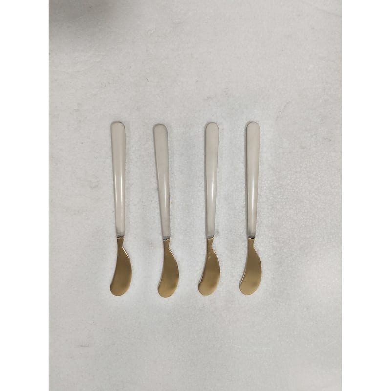 Set of 4 Cocktail Spreaders w/ White Resin Handles in Giftbox - Gold & White