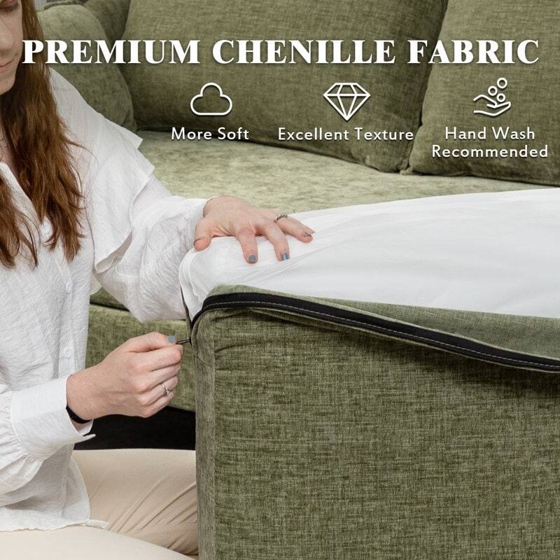 Modern Chenille Sectional Sofa with Reversible Chaise and Ottoman, Perfect for Living Rooms with Sleeper Function