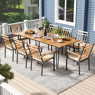 Costway 9 PCS Patio Dining Set with 8 Chairs Acacia Wood Table Top - See Details