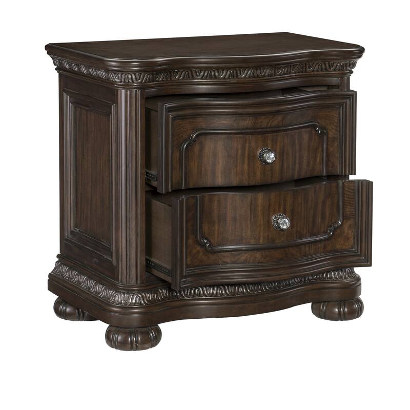 Joni 31 Inch Nightstand, Bow Front 2 Drawers, USB Port, Dark Cherry Brown