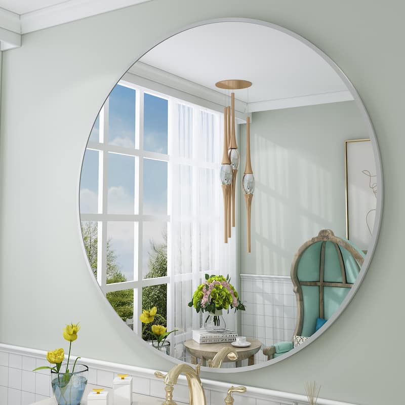 KIOTEE Full Length Round Aluminum Alloy Framed French Cleat Mounted Wall Decor Bathroom Vanity Mirror with 5-Year Warranty