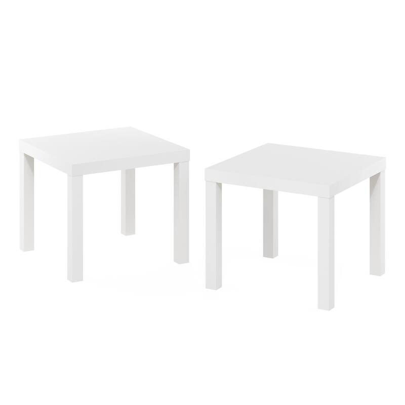 Furinno Classic Homey Square Side Table, Set of 2, Black - White