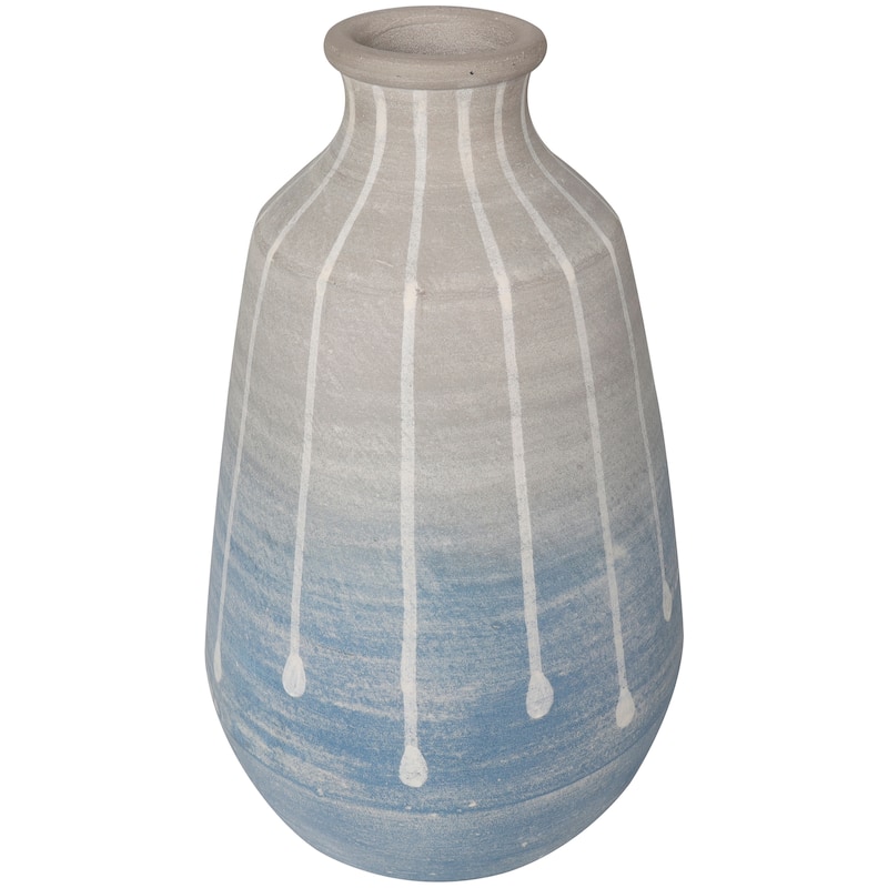 Blue Ceramic Abstract Ombre Drip Vase with Gray and White Accents