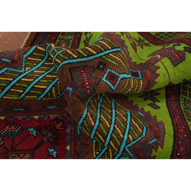 Hand Knotted Oriental 100% Wool Carpet Traditional Tribal Green Ardebil Runner Rug - 10' 7'' X 3' 6''
