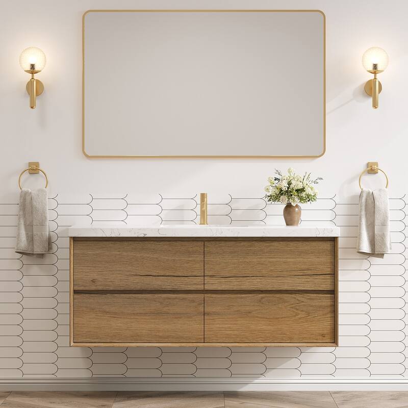 24"30"36"48"60"72"84" Floating Bathroom Vanity Engineered Stone Top with Rectangular Ceramic Undermount Sink