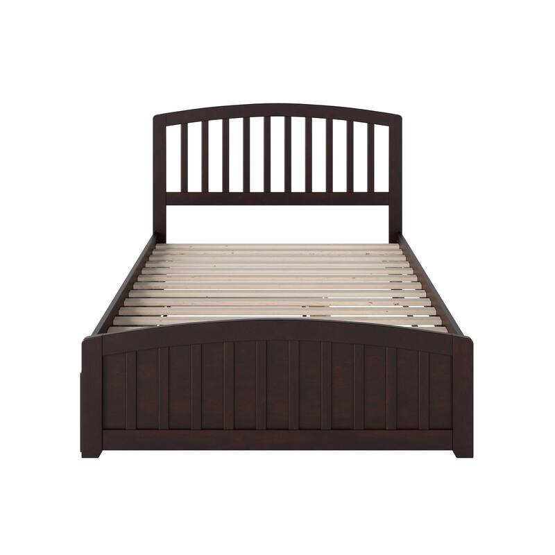 Victorian Platform Bed with Trundle - Twin Size, Hardwood Frame, Espresso Finish, Modern Design