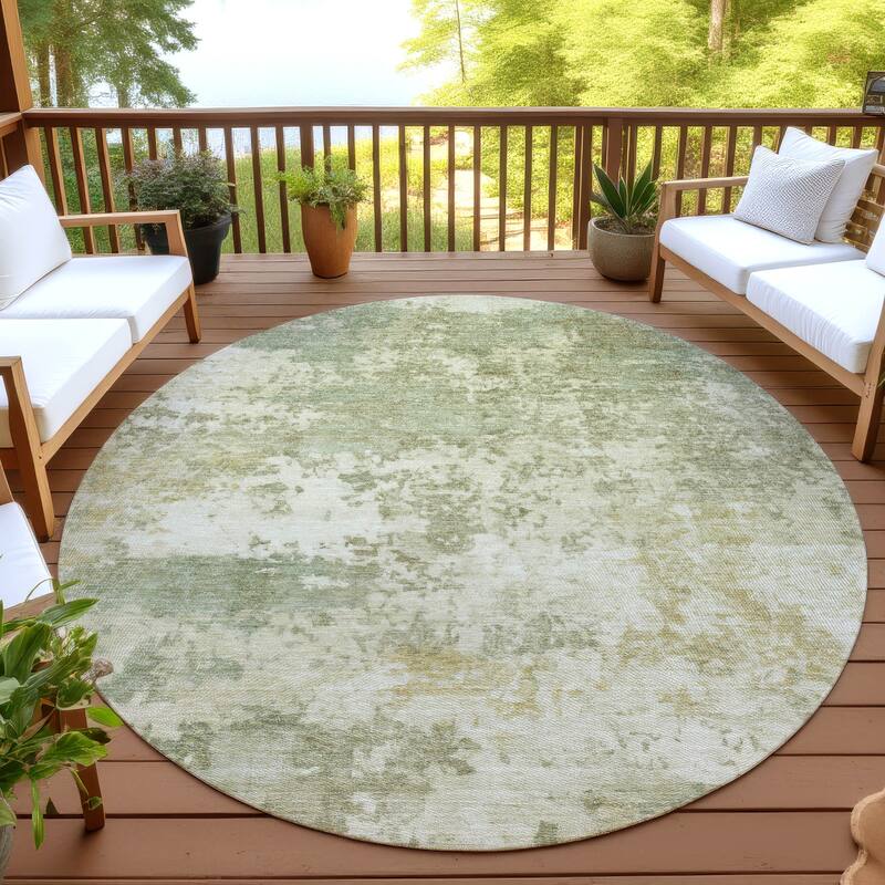 Machine Washable Indoor/ Outdoor Modern Jenna Chantille Rug - Celery - 8' x 8'