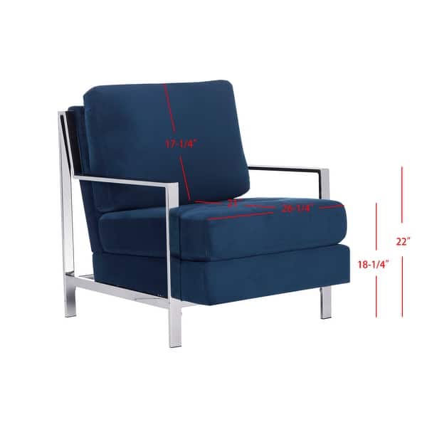 dimension image slide 0 of 2, SAFAVIEH Walden Modern Tufted Velvet Chrome Accent Chair - 30" W x 33.5" D x 34.3" H