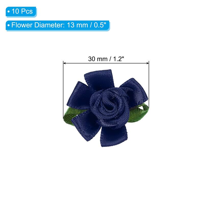 10Pcs Mini Satin Ribbon Roses Small Rosettes Fabric Flowers - Navy Blue