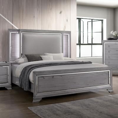 Queen Size Bed with LED Illuminated Headboard, Gray