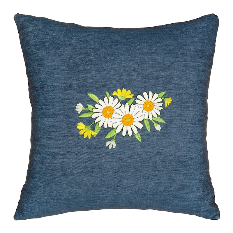 Authentic Hotel and Spa Daisy Denim Decorative Square Pillow Cover 18" x 18"