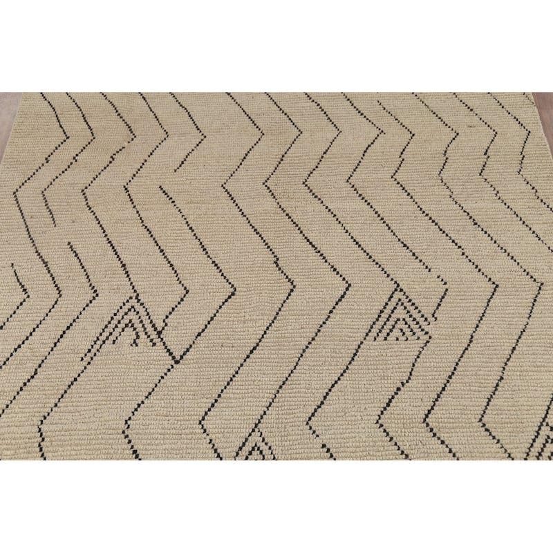 Chevron Moroccan Oriental Area Rug Hand-Knotted Wool Carpet - 6'7"x 10'2"