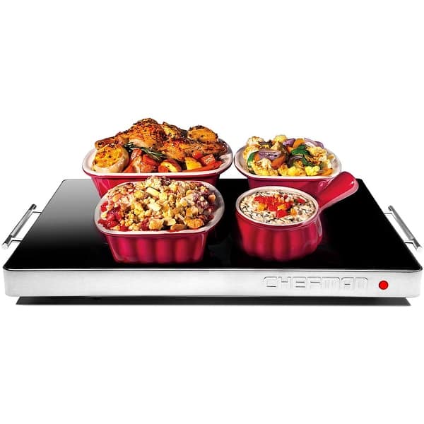 Chefman Stainless Steel & Glass Electric Warming Tray - Black, 21