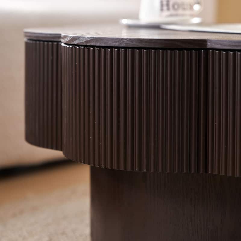 31.50" Flower Shaped Coffee Table with Storage, Wood Veneer & Easy Assembly