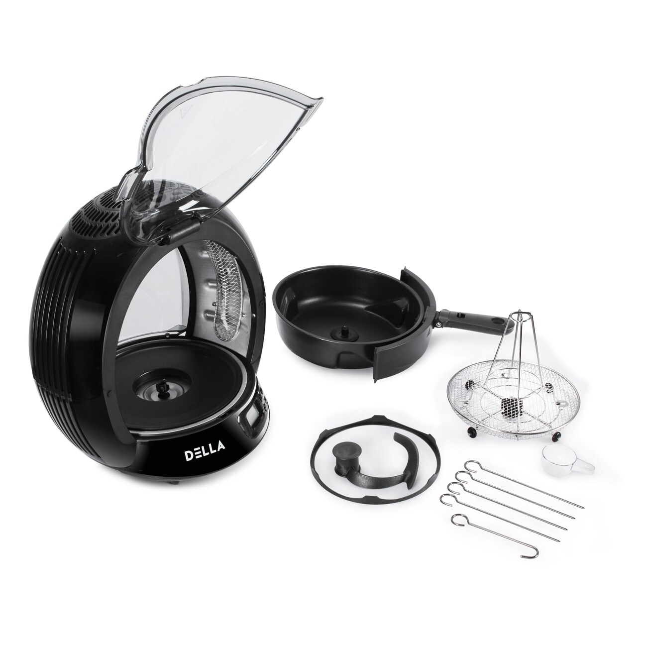 One Size Black Della 048-DL900-BK 9 in 1 Air Fryer Multicooker Halogen Powered LED Vertical Rotisserie 