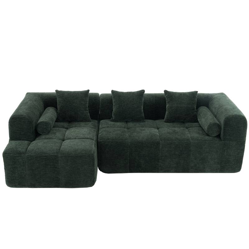 Full-Compressed Sectional Sofa with L-Shape Chaise, Modular 3 Seater Sectional Sofa, Upholstered Sofa with Side Pockets