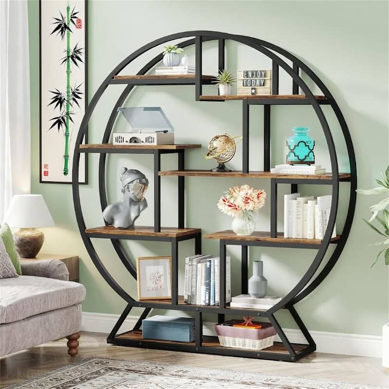 Industrial 14-Tier Bookshelf with Staggered Shelves