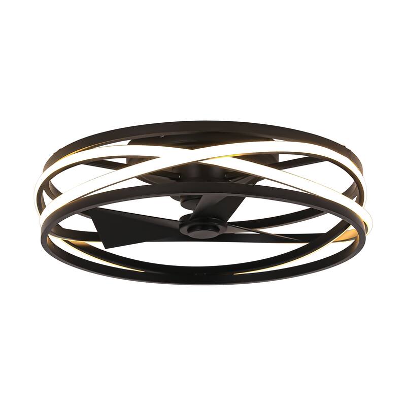 20-inch Matte Black Small Low Profile Ceiling Fan with Light and Remote - 20-inch W x 7-inch H