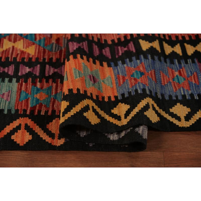 All-Over Trellis Kilim Oriental Area Rug Hand-Woven Wool Carpet - 9'10"x 12'11"