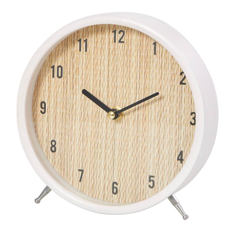 Light Brown Wood Woven Clock Chevron Patterned or White Frame with Silver Legs