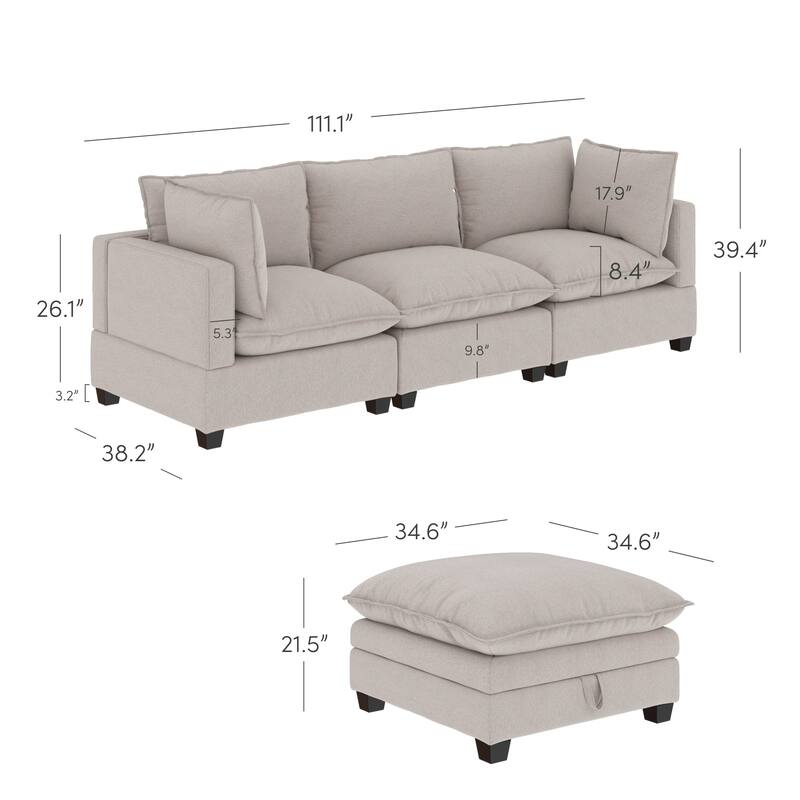 Chelsea Modern Cloud Modular Upholstered Sofa with Deep Seat and Plush Cushions