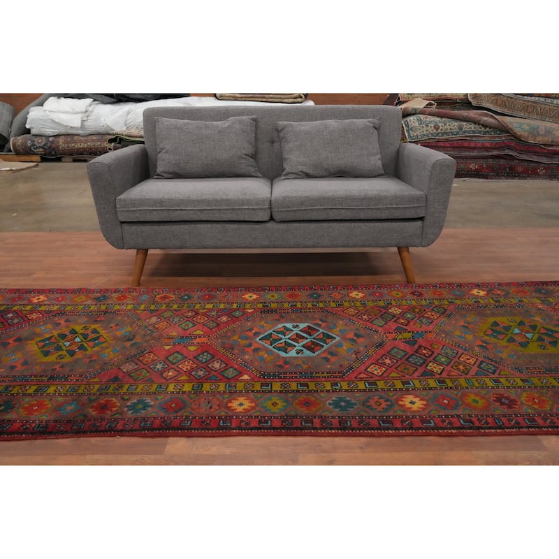 Hand Knotted Oriental 100% Wool Carpet Traditional Geometric Red Ardebil Runner Rug - 10' 2'' X 3' 8''