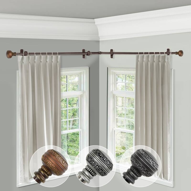 Coastal Charm Curtain Rod - Adjustable 66-120" Satin Nickel Finish - Corner Window Rod - M
