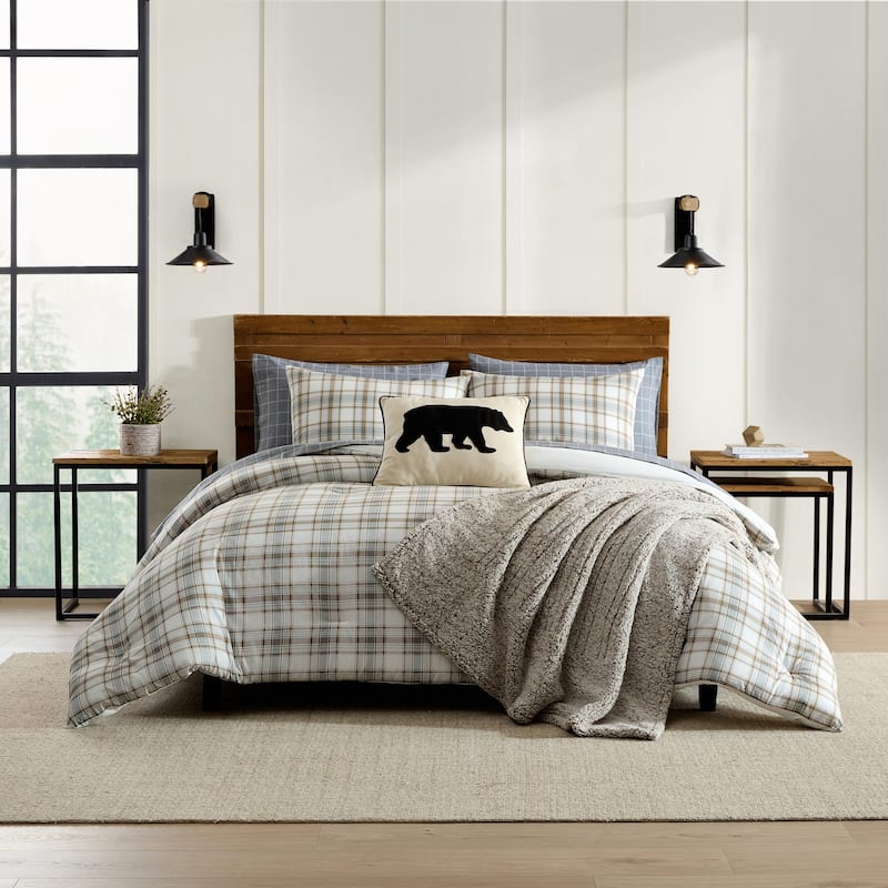 Eddie Bauer Ashland Plaid Cotton Brown Reversible Comforter Set