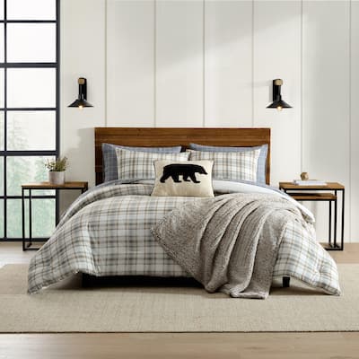Eddie Bauer Ashland Plaid Cotton Brown Reversible Comforter Set