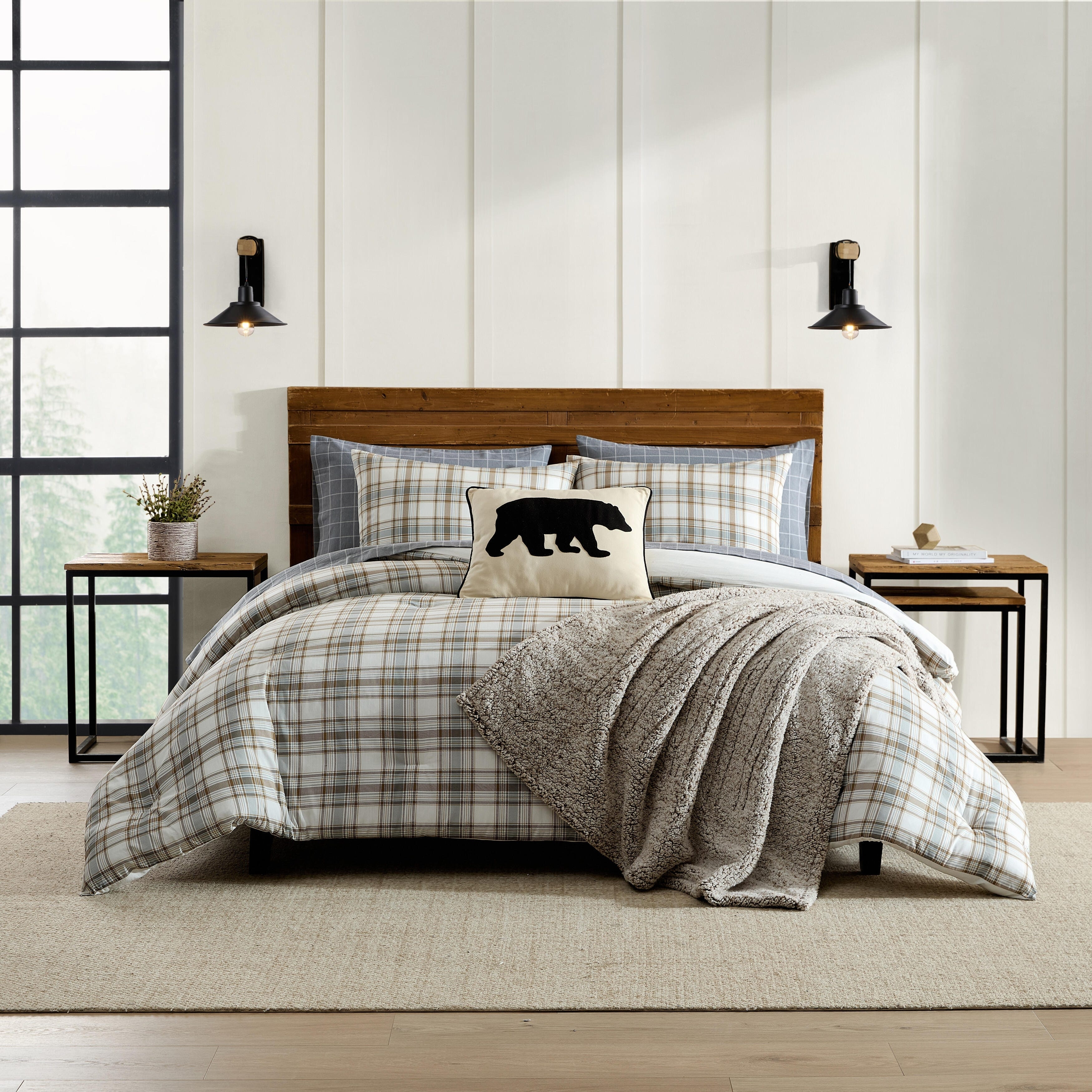 Eddie Bauer Ashland Plaid With Solid Reverse Cotton Comforter (Brown, 3 Piece Set)