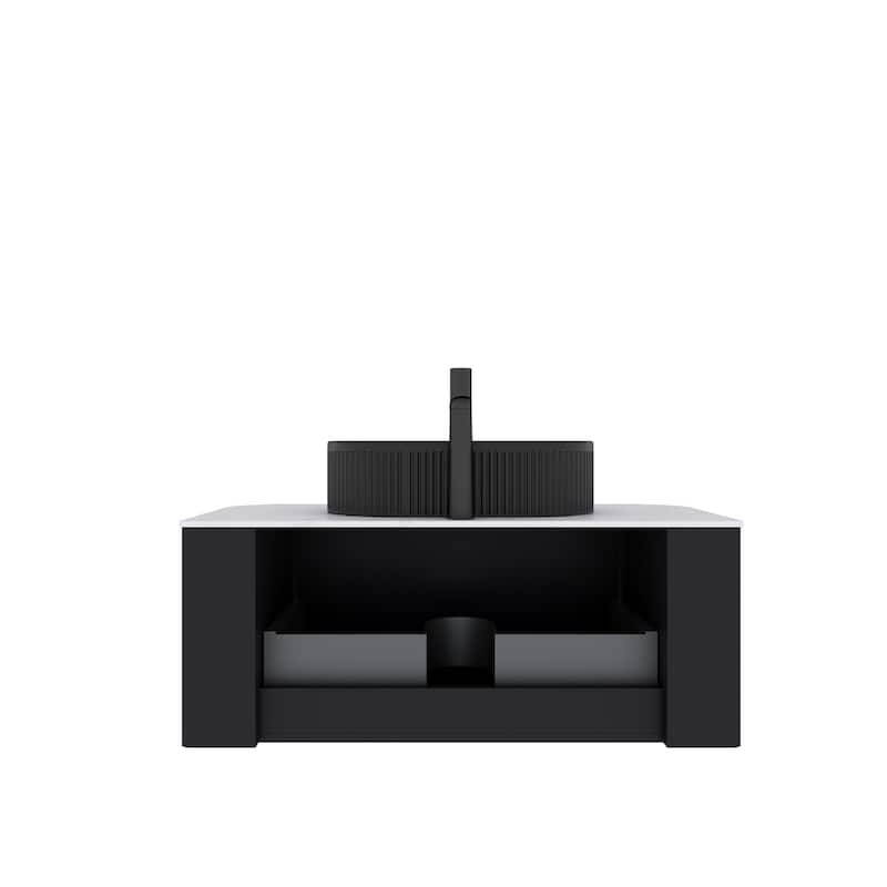 36" Bathroom Vanity with Sink, Modern Wall-Mounted Bathroom Storage Cabinet with a Drawer, Ceramic Vessel Basin without Faucet