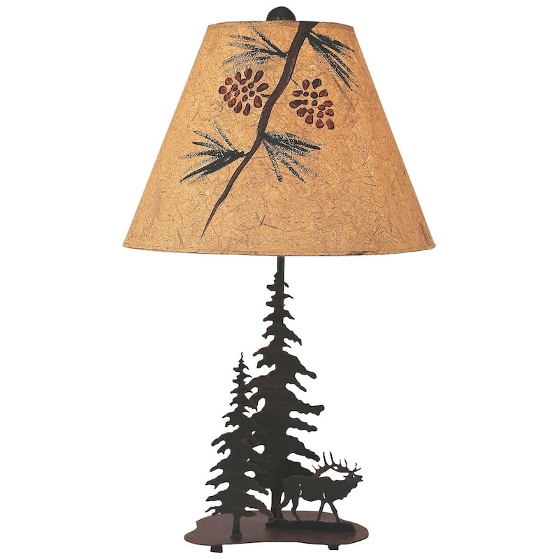 Rustic Iron Nature Scene with Pine Trees - Elk