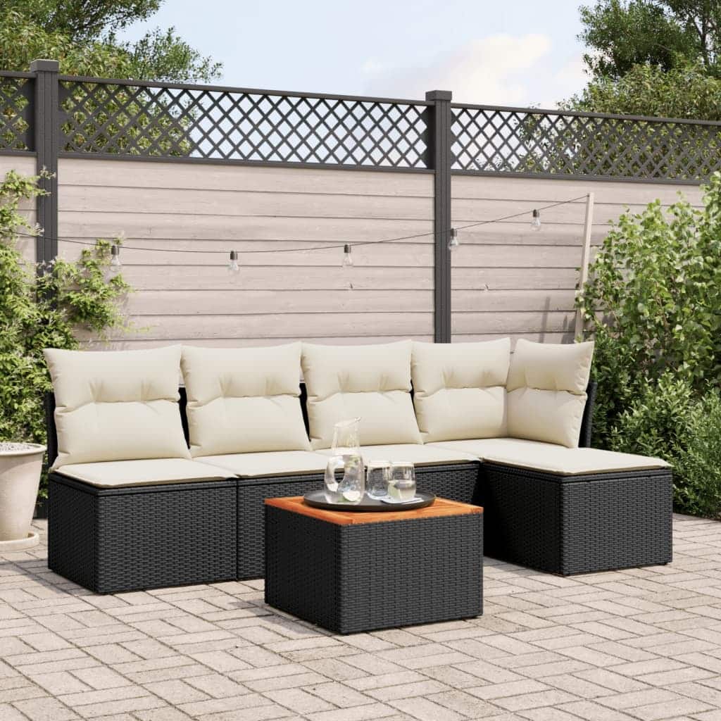 vidaXL Patio Sofa Set with Cushions Outdoor Furniture 6 Piece Poly Rattan - 21.7 x 21.7 x 14.6