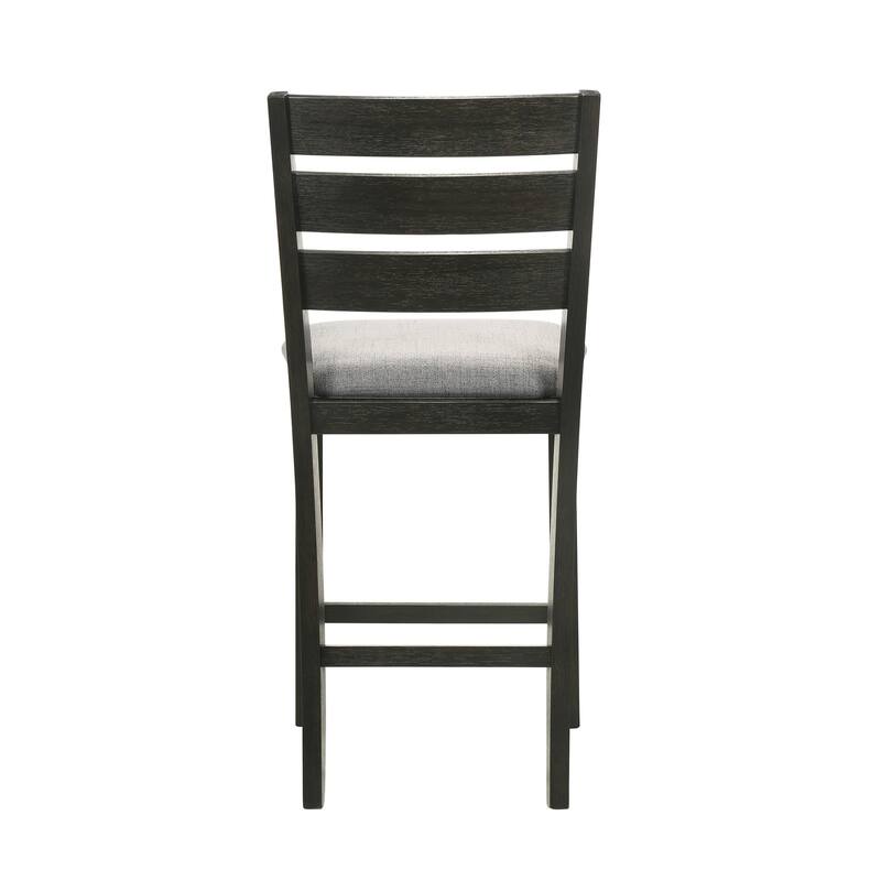 Contemporary Style Charcoal Finish Counter Height Dining Chair Bar Stool 2Pc Set Fabric Upholstery Wooden Furniture