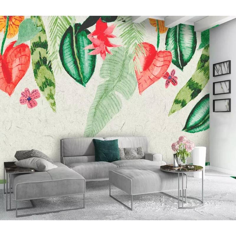 GK Wall Design Colorful Leaf Soft Floral Watercolor Tropical Leaves Removable Wallpaper
