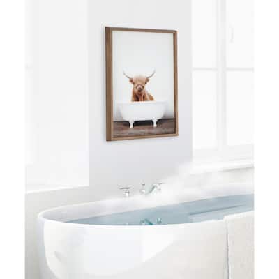 Kate and Laurel Blake Cow in Tub Framed Printed Glass by Amy Peterson