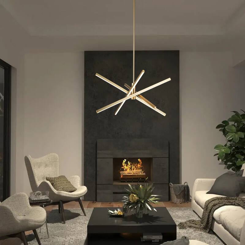 Black/ Gold Modern Aluminum LED Chandelier Linear Sputnik Ceiling Pendant Light for Living/ Dining Room/ Kitchen