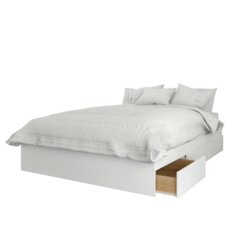 Nexera Storage Bed with Headboard, White and Walnut