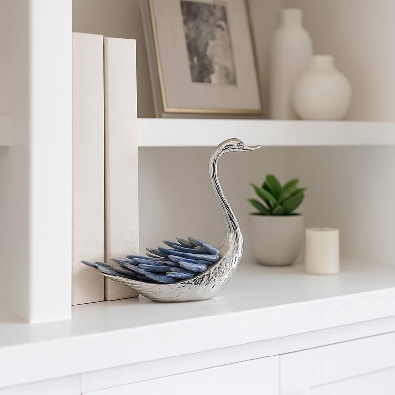 Metal Decorative Object Swan Figurine Kyanite Modern Stone Accent