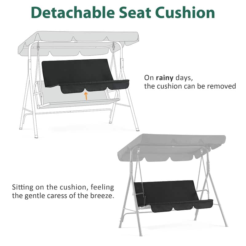 MCombo 3-Person Patio Swing Chair, Adjustable Canopy Hanging Swing, Removable Cushions, 4003