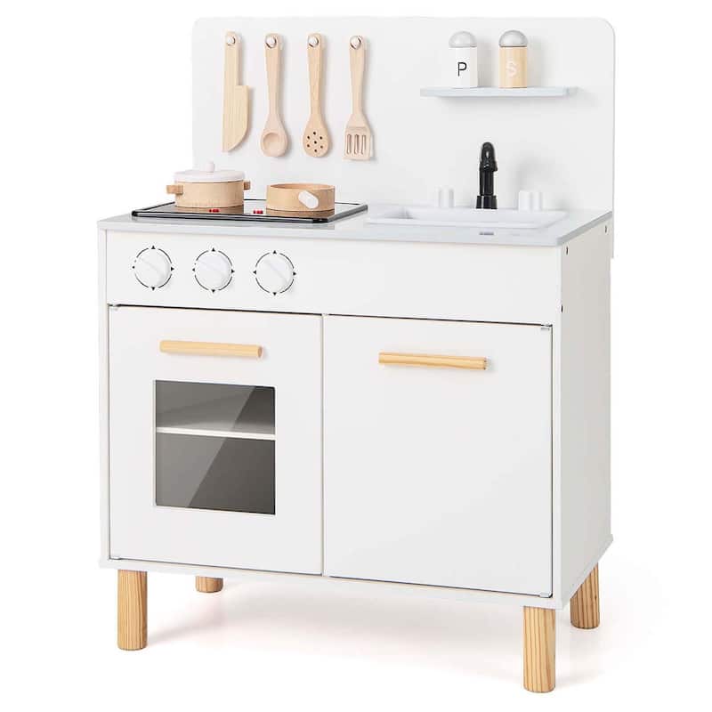 Wooden Pretend Play Kitchen Kids Kitchen Playset w/ Sounds - White