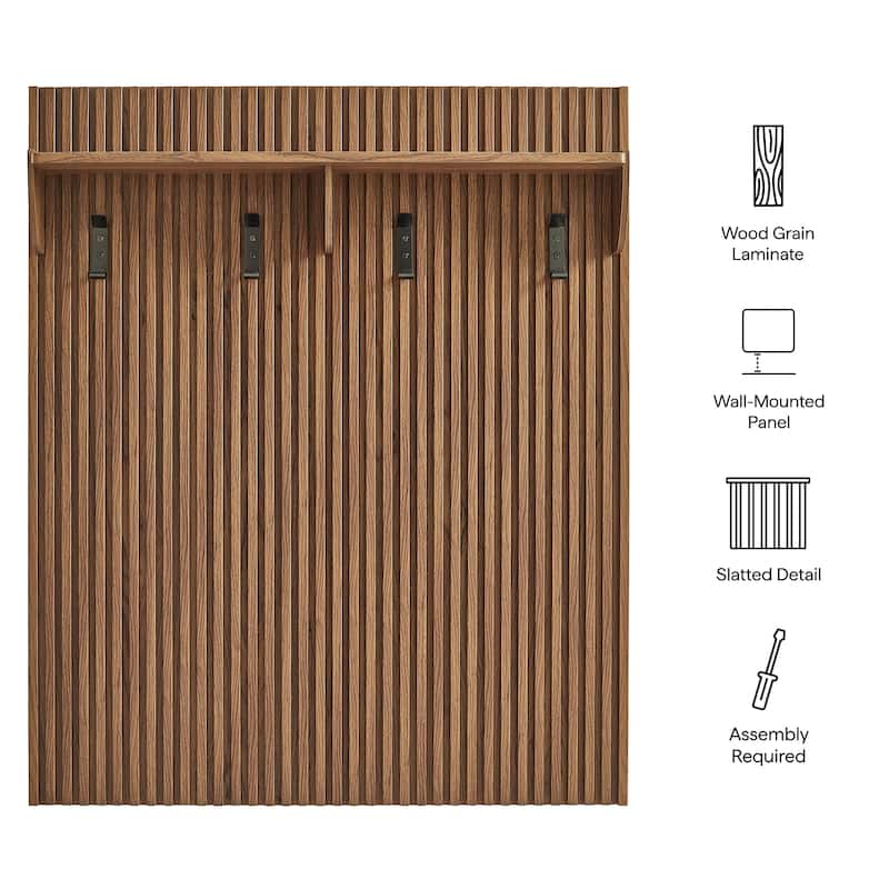 Render Fluted Coat Rack Panel With Shelf