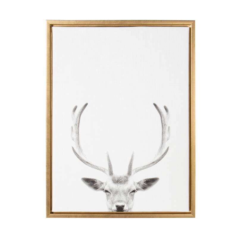 Kate and Laurel Sylvie Deer Portrait Framed Canvas by Simon Te Tai - 18x24 - Plastic - Gold
