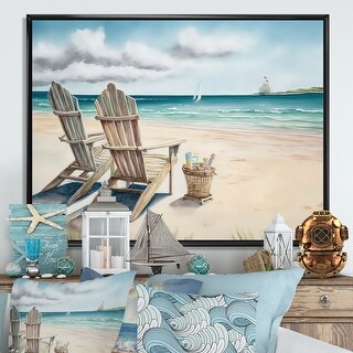 Designart "Relax At The Beach IV" Beach Framed Canvas Art Print - Bed ...