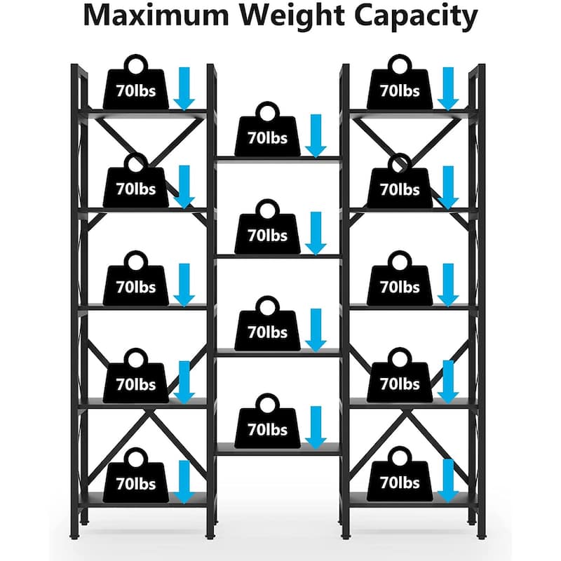 Large Triple Wide 5-Shelf Etagere Bookcase