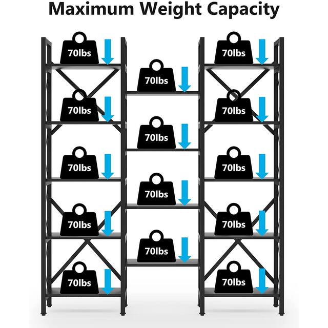 Large Triple Wide 5-Shelf Etagere Bookcase