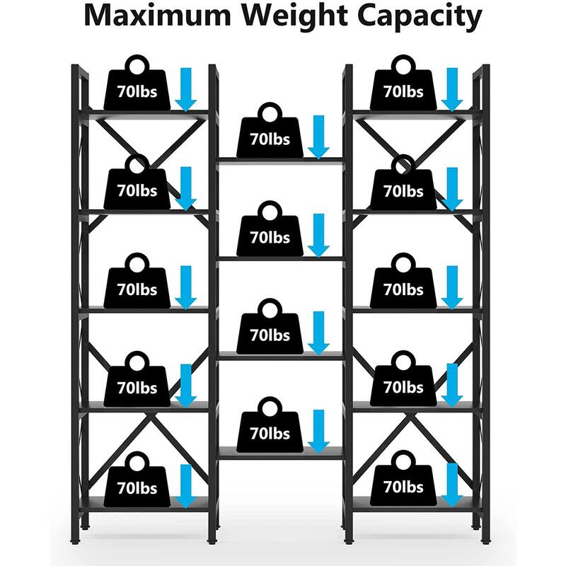 Large Triple Wide 5-Shelf Etagere Bookcase
