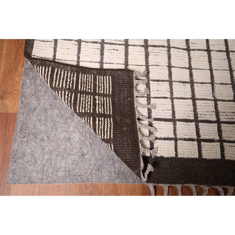 All-Over Checkered Moroccan Modern Large Rug Hand-Knotted Wool Carpet - 12'0"x 18'7"