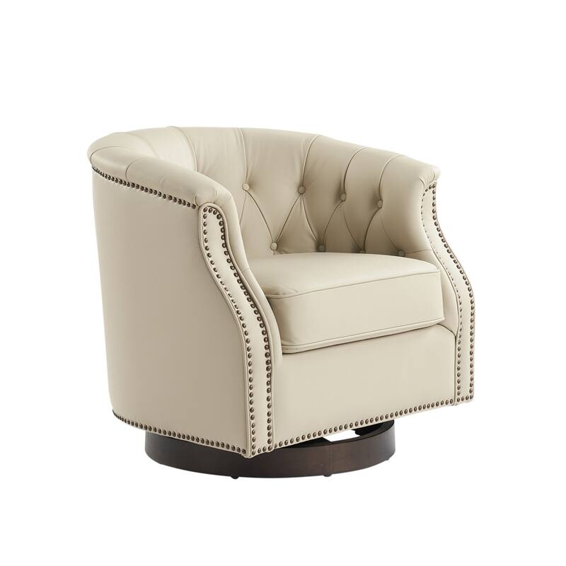 Max Traditional Chesterfield Rocker and Swivel Genuine Leather Chair with Nailhead Trims